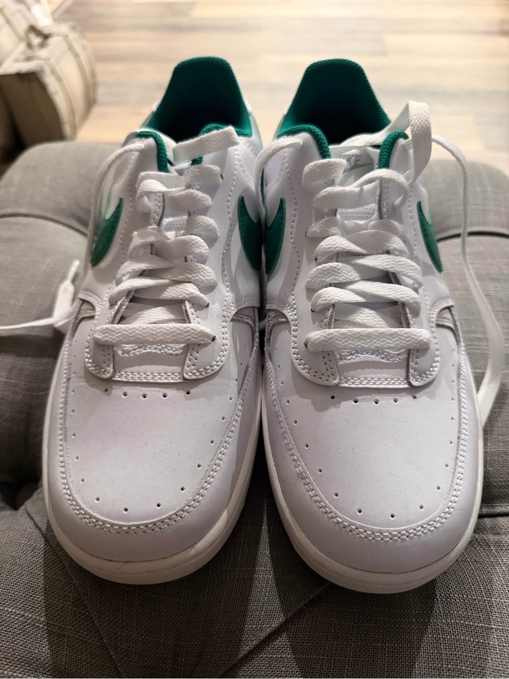 Nike White Sneakers with Green Swoosh